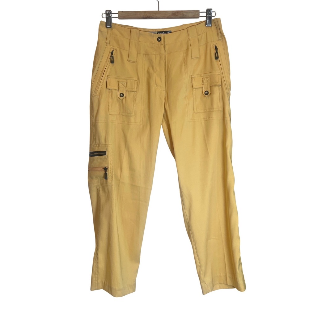 Jamie Sadock Womens Yellow Cargo Capri Golf Pants‎ Multi-Pocket Stretch Size 4